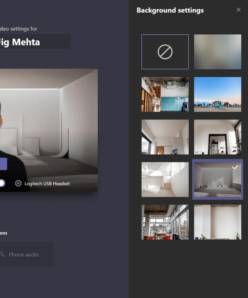 Microsoft Teams backgrounds select