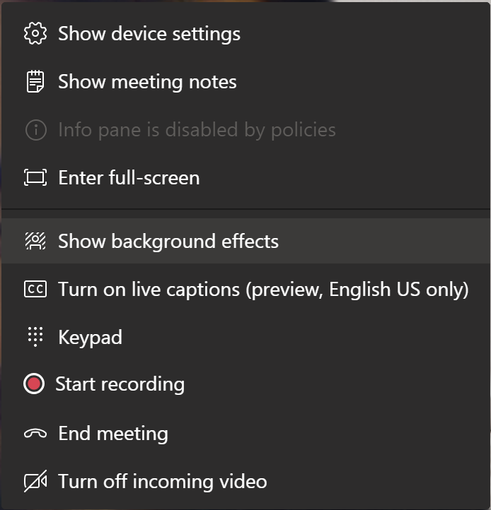 Microsoft Teams show background effects
