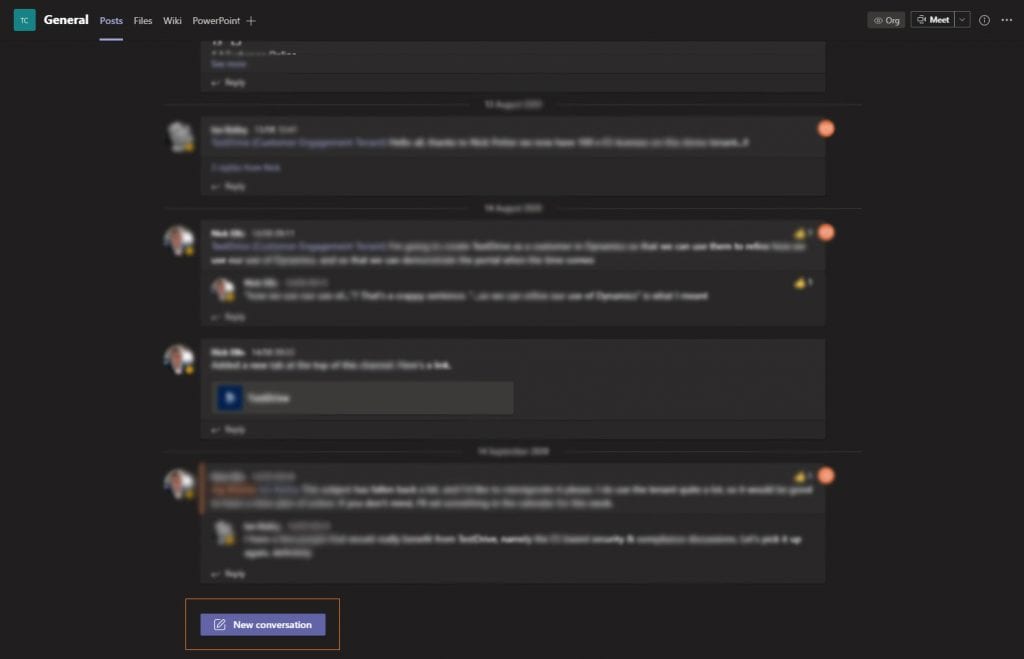 Microsoft Teams New Conversation