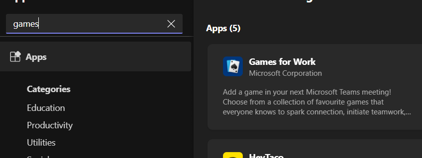 search games, select Games for Work