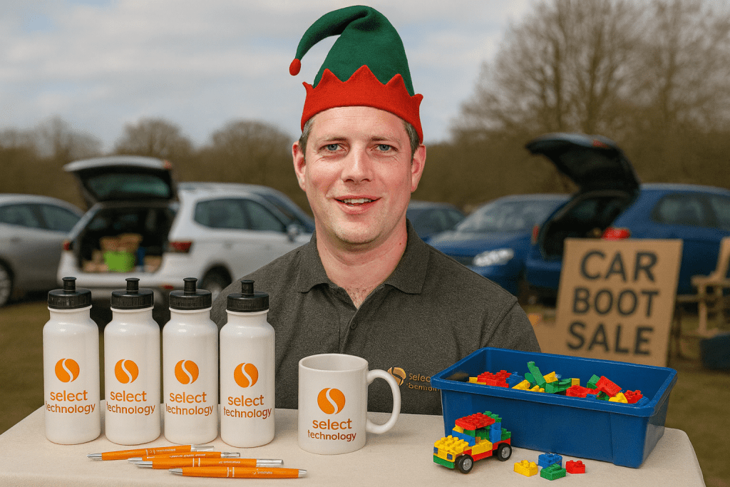 You found Lloyd Covey!Our Source & Supply Manager, at a car boot sale, selling stolen Select Technology promotional items and Lego!