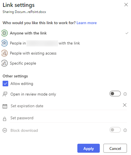Link Settings in SharePoint
