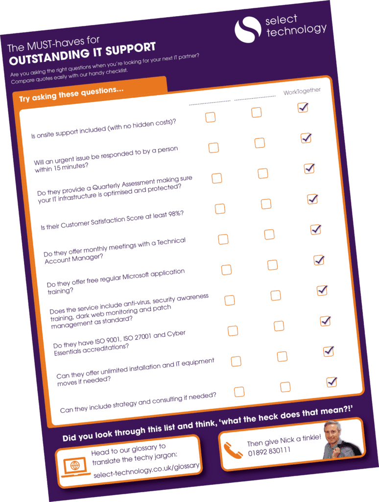 Outstanding IT Support Checklist from Select Technology