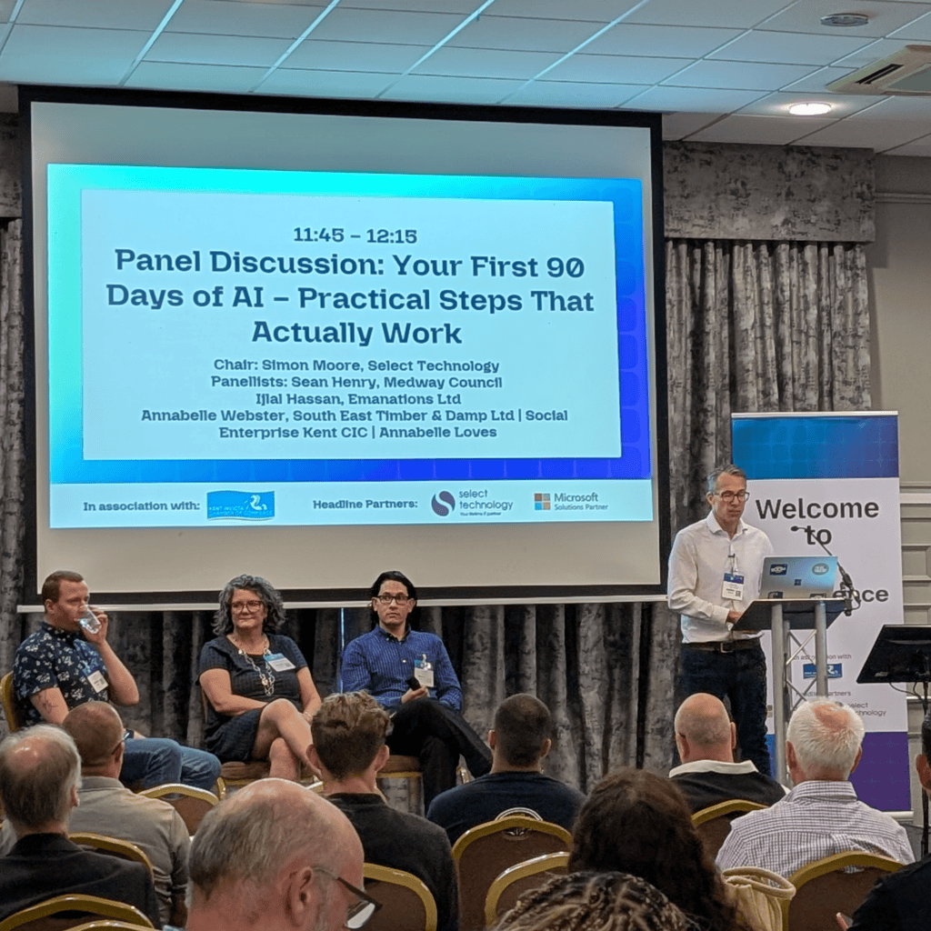 Simon Moore hosting the panel at the Kent AI Conference 2026
